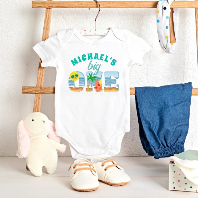 Big One surfing beach summer birthday Baby Bodysuit (Big One surfing beach ocean first birthday party baby t-shirt birthday photoshoot shirt cute)