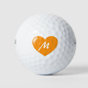 Big Orange Heart Monogram Template Golf Balls