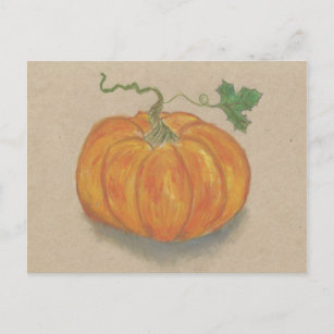 Big Orange Pumpkin Still Life Oil Pastel Postcard