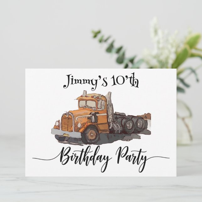Big Orange Semi Truck Invitation (Standing Front)