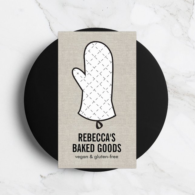 Big Oven Mitt Logo on Faux Linen for Bakery, Chef Business Card (Creator Uploaded)