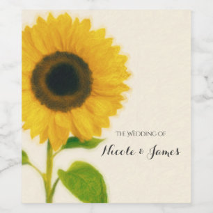 Big Painted Sunflower Rustic Country Wine Labels