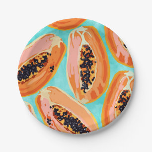 Big Papaya Watercolor Painting, Tropical Fruits Paper Plate