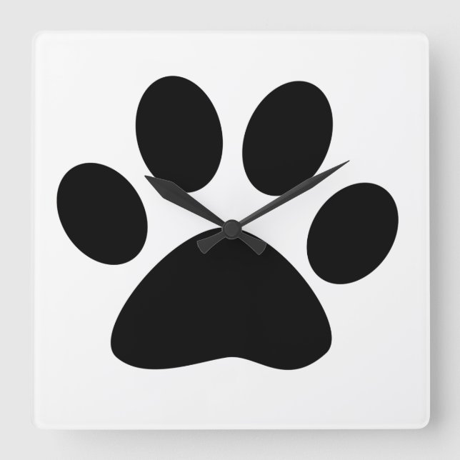 Big Paw Print Cute Gifts Black White Cute Square Wall Clock (Front)