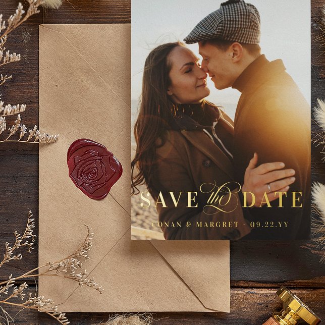 Big Photo Gold Foil Save the Date Foil Invitation  (Creator Uploaded)