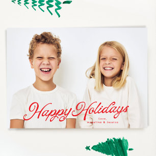 Big Photo Green Lettering Overlay Happy Holidays Holiday Card