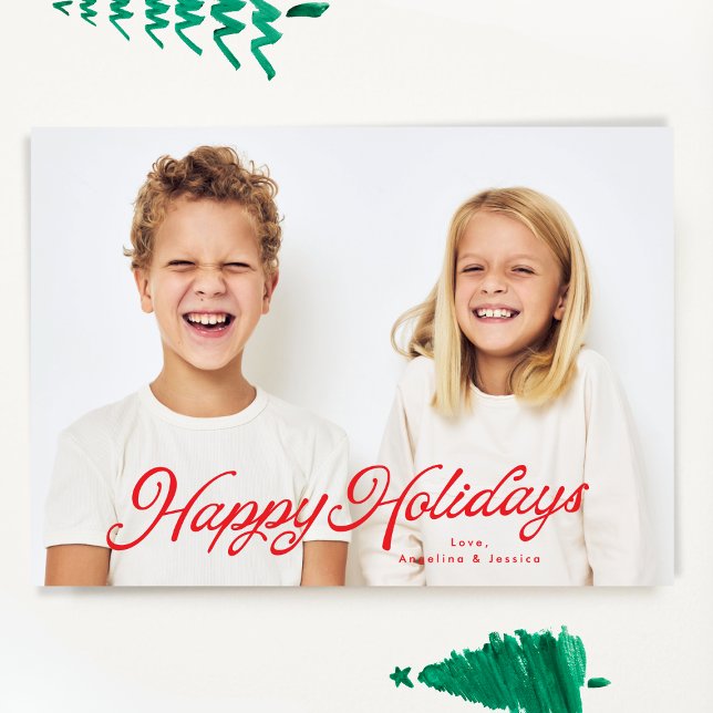 Big Photo Green Lettering Overlay Happy Holidays Holiday Card (Creator Uploaded)