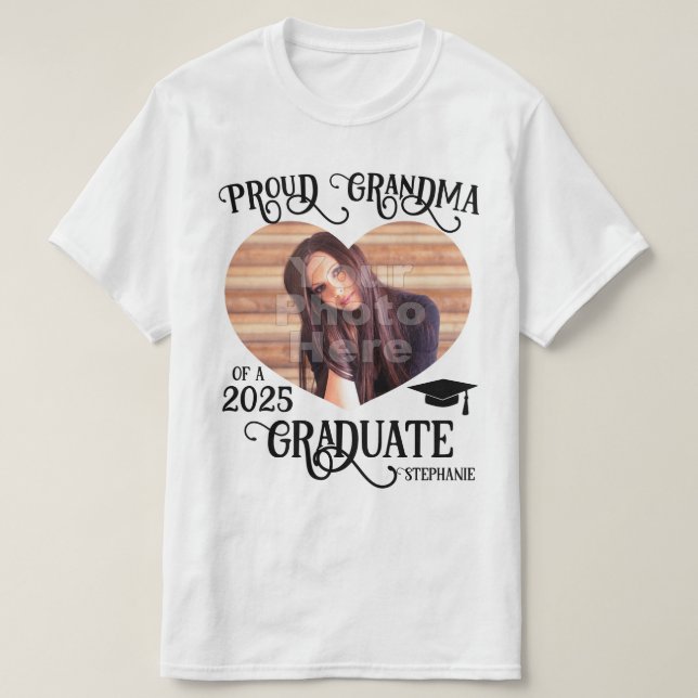 Big Photo Heart Proud Grandma 2025 Graduation T-Shirt (Design Front)