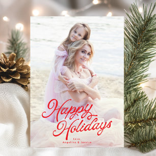 Big Photo Red Lettering Overlay Happy Holidays Holiday Card