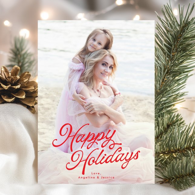 Big Photo Red Lettering Overlay Happy Holidays Holiday Card (Creator Uploaded)