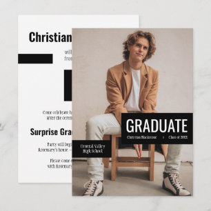 Big Photo with Blocks of Black Graduation Invitation