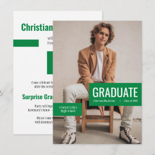 Big Photo with Blocks of Green Graduation Invitation