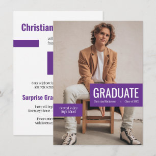 Big Photo with Blocks of Purple Graduation Invitation