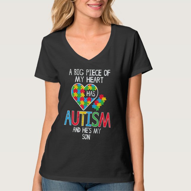 Big Piece Of My Heart Autism Son Awareness Mum Dad T-Shirt (Front)