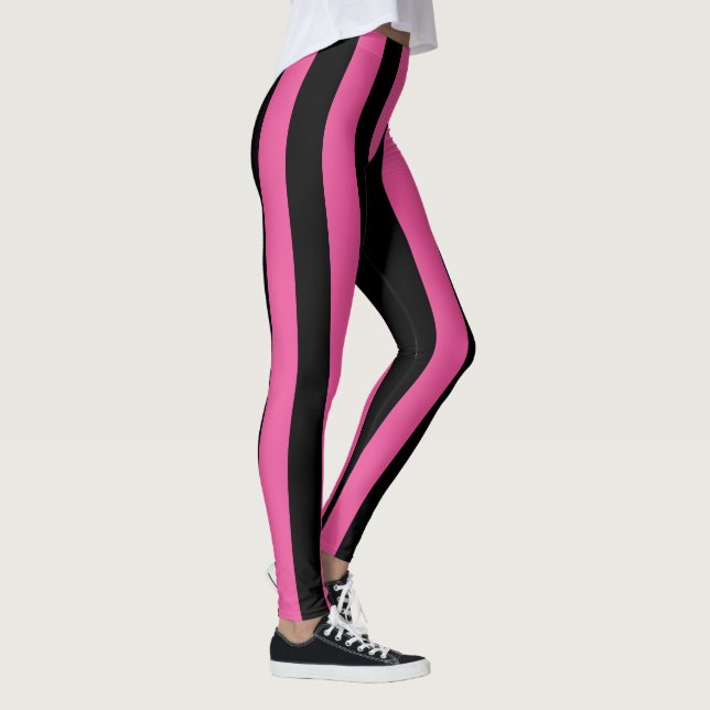 Big Pink Black Vertical Stripes Leggings (Right)
