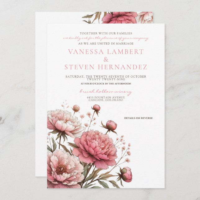 Big Pink Blooms Wedding Invitation (Front/Back)