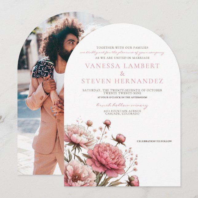 Big Pink Blooms Wedding Invitation (Front/Back)