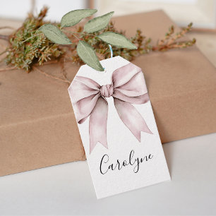 Big pink Bow She's Tying the Knot name Gift Tags