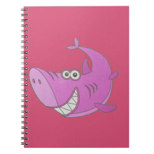 Big Pink Cartoon Shark Spiral Notebook