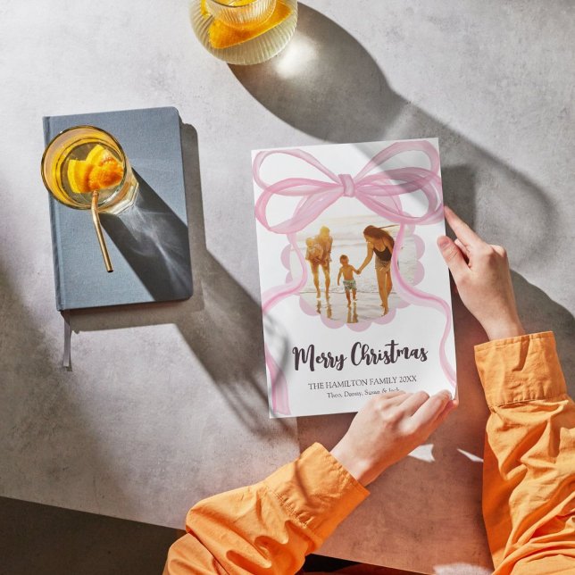 Big Pink Coquette Bow Christmas Photo Card  (Creator Uploaded)