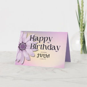 Big Pink Daisy Cute Happy Birthday Custom Name Card