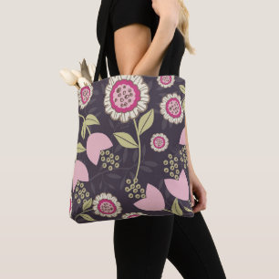 Big Pink Floral Tulip Pattern Tote Bag