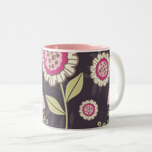 Big Pink Floral Tulip Pattern Two-Tone Coffee Mug