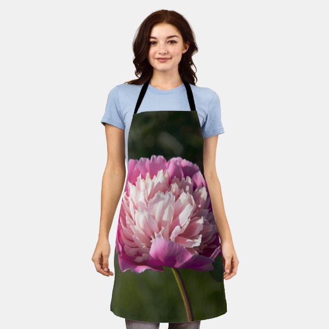 Big pink peony flowers in spring day apron (Worn)