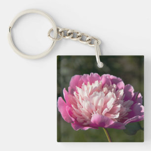Big pink peony flowers in spring day key ring