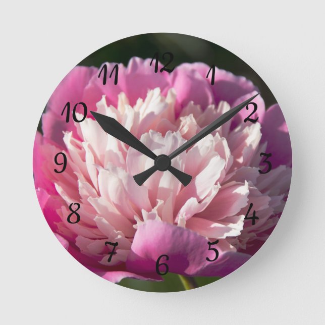 Big pink peony flowers in spring day   round clock (Front)