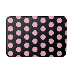 Big Pink Polka Dots on Black Bath Mat