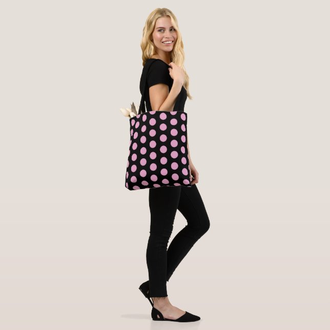 Big Pink Polka Dots on Black  Tote Bag (On Model)
