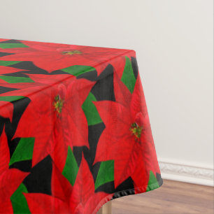 Big Poinsettia Flower Pattern on Black Tablecloth