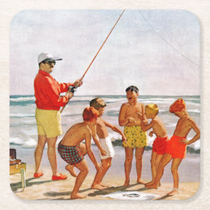 Big Pole Little Fish by Richard Sargent Square Paper Coaster