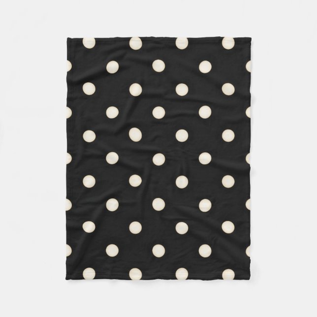 Big Polka Dots Antique White and Black Fleece Blanket (Front)