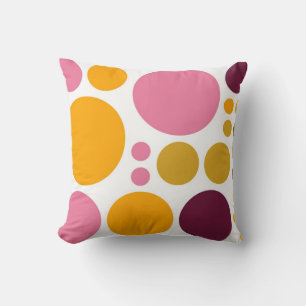 Big polka dots pattern   Yellow Pink Brown Cushion