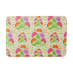 Big Pop Colour Flowers Pink and Orange Pale Green Bath Mat
