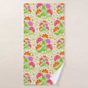 Big Pop Colour Flowers Pink and Orange Pale Green Bath Towel