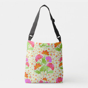 Big Pop Colour Flowers Pink and Orange Pale Green Crossbody Bag