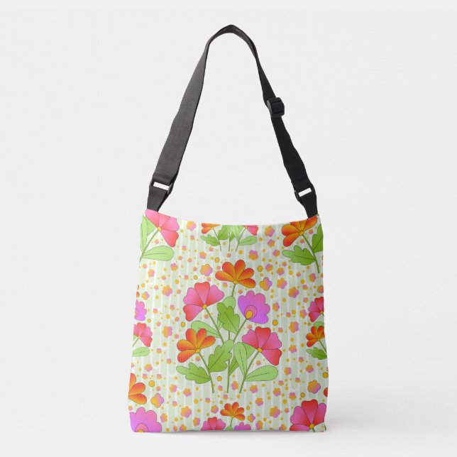 Big Pop Colour Flowers Pink and Orange Pale Green  Crossbody Bag (Front)