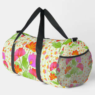 Big Pop Colour Flowers Pink and Orange Pale Green Duffle Bag