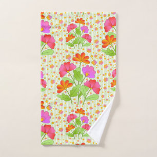 Big Pop Colour Flowers Pink and Orange Pale Green Hand Towel