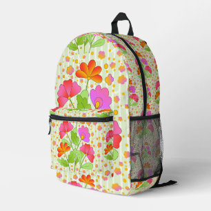 Big Pop Colour Flowers Pink and Orange Pale Green Printed Backpack