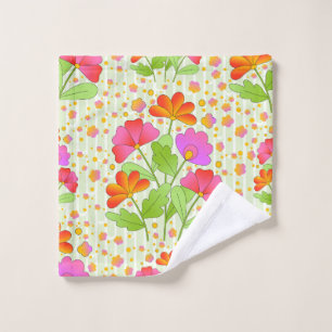 Big Pop Colour Flowers Pink and Orange Pale Green Wash Cloth