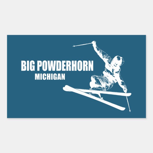 Big Powderhorn Mountain Michigan Skier Rectangular Sticker (Front)