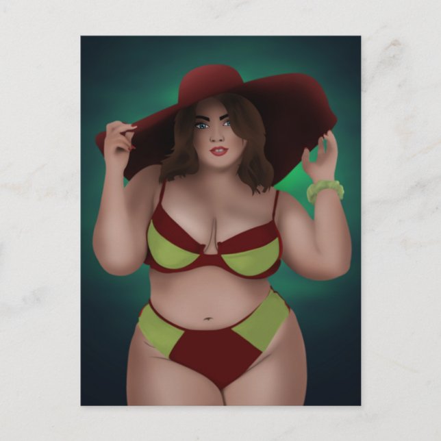 BIG PRETTY CHUBBY BBW ART WOMAN BIKINI POSTCARDS (Front)