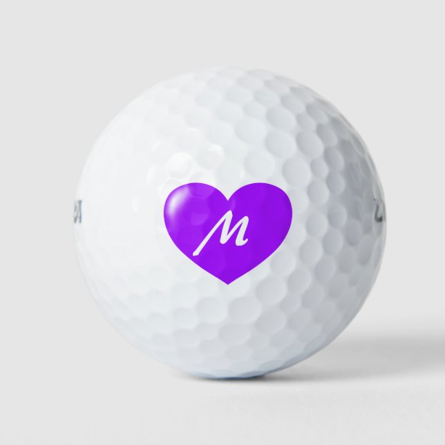 Big Purple Heart Monogram Template Golf Balls (Front)