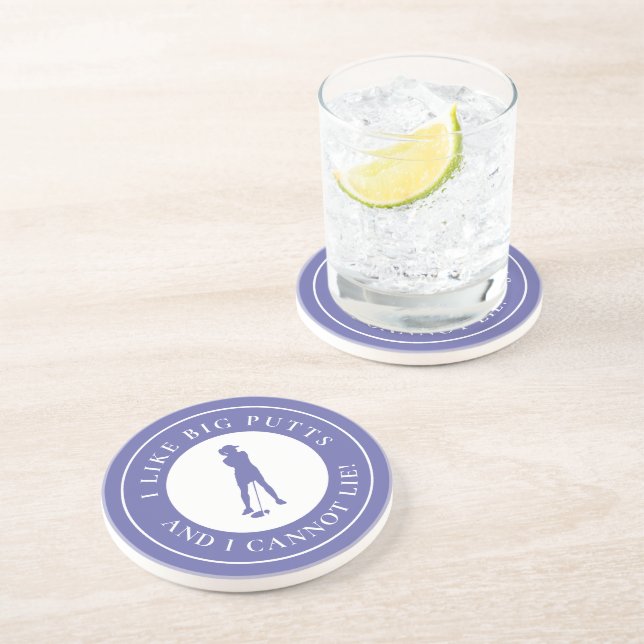 Big Putts Funny Lady Golfer Modern Blue Coaster (Side)