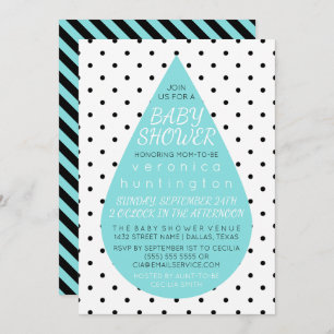Big Raindrop & Polka Dots Blue Baby Shower Invitation