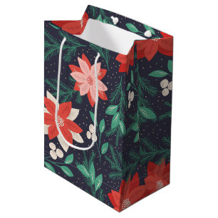 Big Red and White Christmas Poinsettias Medium Gift Bag